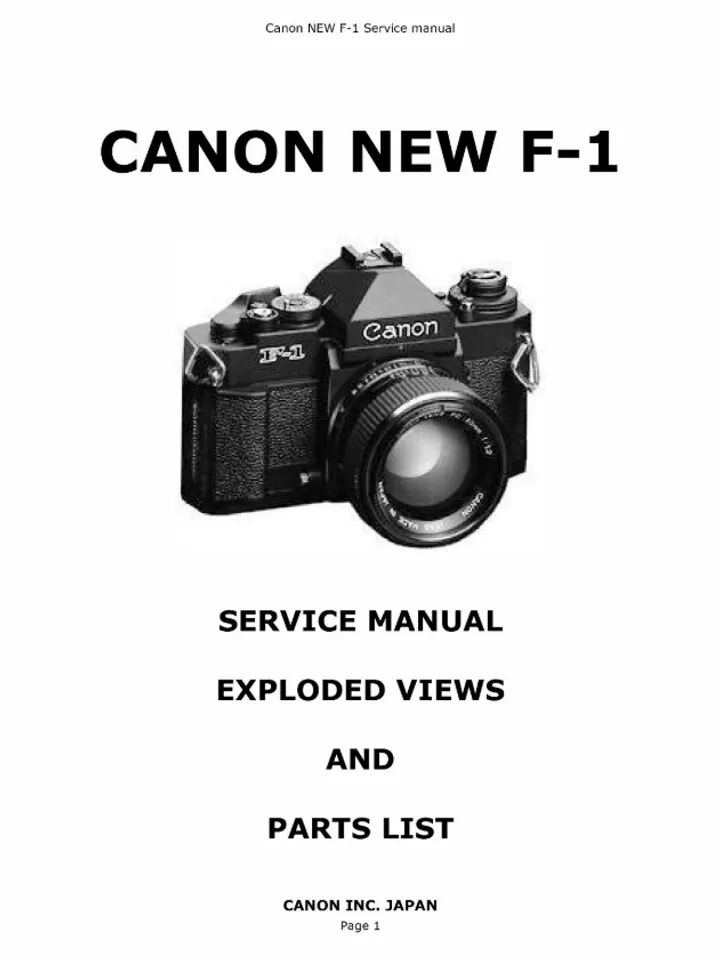 CANON NEW F-1 F1N Camera Service Repair Manual & Parts List