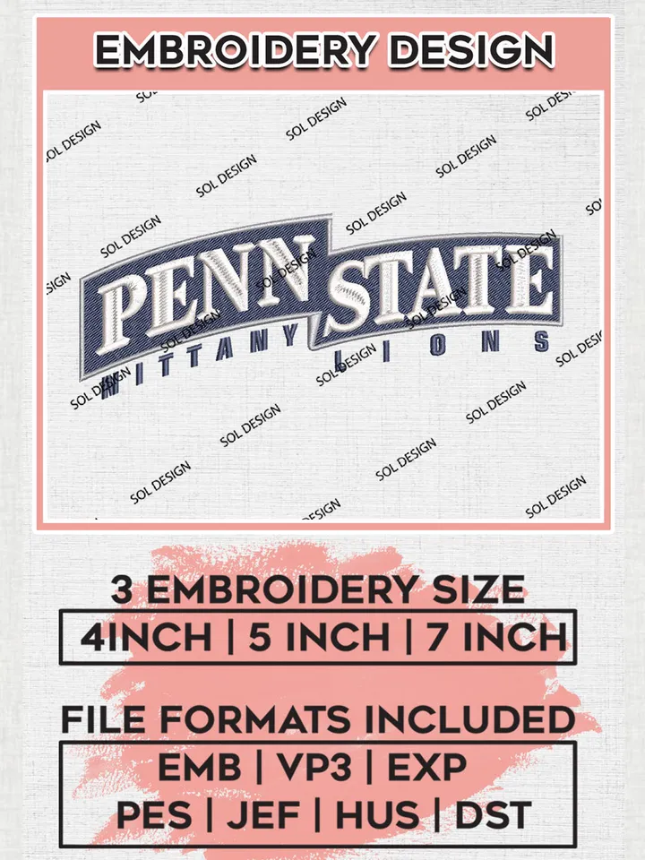 Penn State Nittany Lions NCAA College Football Team Word Logo Embroidery Design Files, NCAA Penn State Nittany Lions Machine Embroidery, NCAA Teams, 3 sizes, NCAA Machine embroidery designs, Digital Download