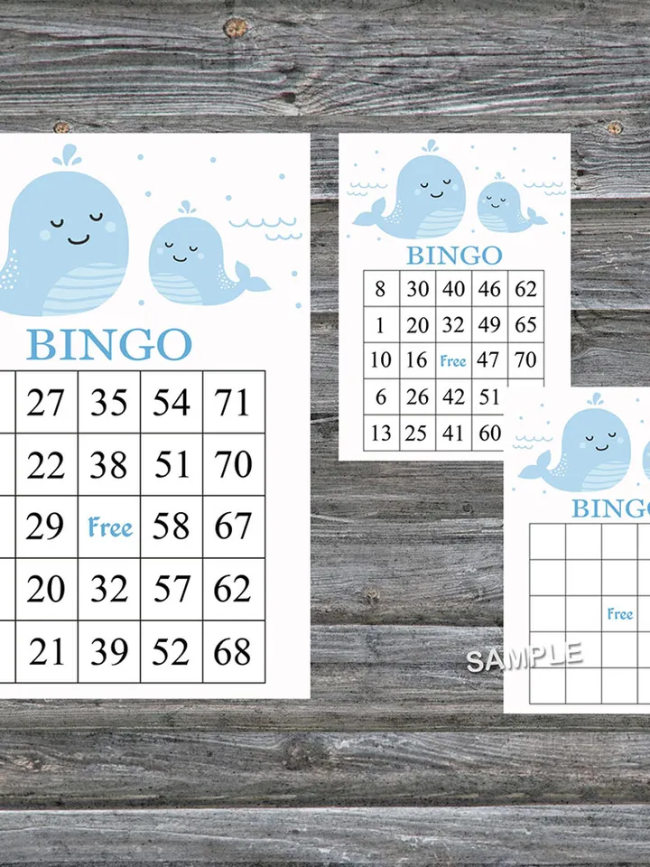 Blue Whale bingo cards,Whale bingo game,Whale printable bingo cards,60 Bingo Cards,INSTANT DOWNLOAD--190