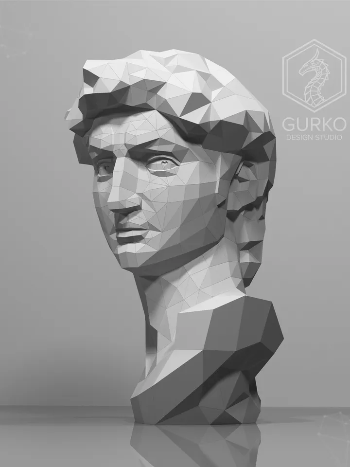 Bust of David (1200 mm) Papercraft, Digital Template, PDF Download, Gurko, 3D Low Poly, Pepakura, DIY Origami Sculpture, Paper Decor, Gift