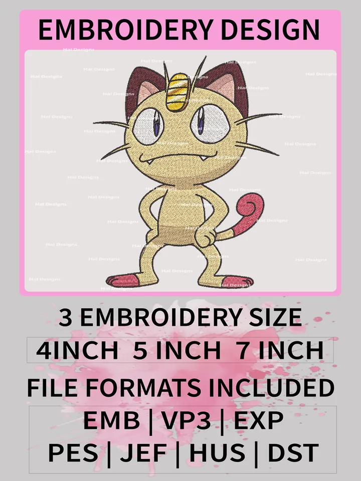 Pokemon Meowth Embroidery Design, Pokemon Dmbroidery, Anime Design, Embroidery file, Digital download