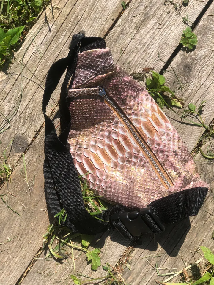 Genuine Python Skin Fanny Pack Bronze Color | Leather Belt Bag | Summer Bags | Unisex Fanny Pack | Exotic Leather Bags | Snake Print Bag