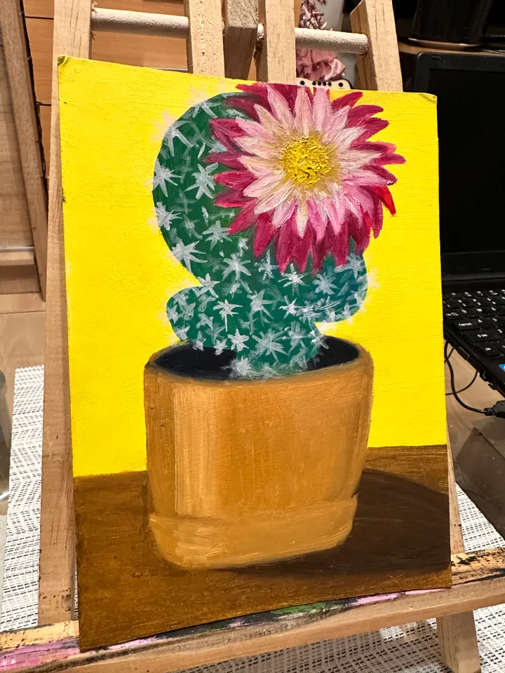 Oil Painting Blooming Cactus Succulents Home Indoor Plants Flowers Nature Floral Art Wall Decor Miniature New Unframed