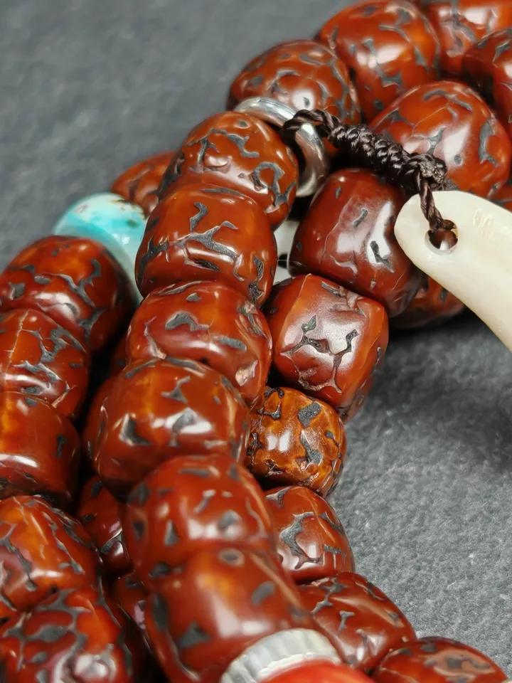 Gandhanra Authentic Tibetan Rosary,Old 8mm 108 Rudraksha Mala Necklace Prayer Beads with Unique Mix of Treasures,Spiritual Gift
