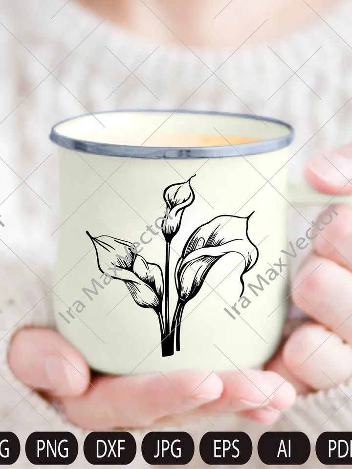 Calla Lily SVG, Calla Lily  bouquet, Spring Flower Vector Drawings, Botanical Blossoms ,  Floral Line Art,Commercial Use PNG, SVG
