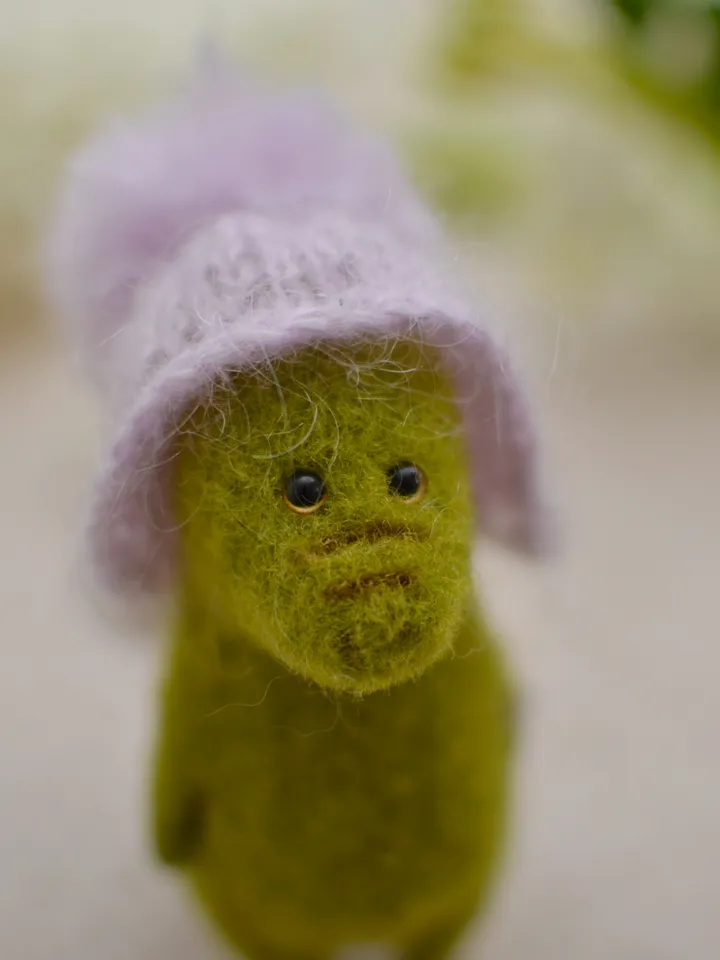 Handmade toy Crocodile Filia in a hat and with a wooden car