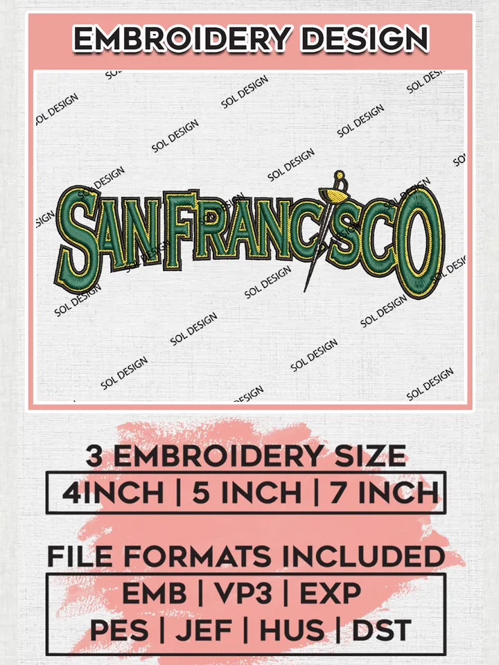 San Francisco College Football Team Word Logo Embroidery Design Files, NCAA San Francisco Dons Machine Embroidery, NCAA Teams, Game Day, 3 sizes, NCAA Machine embroidery designs, Digital Download