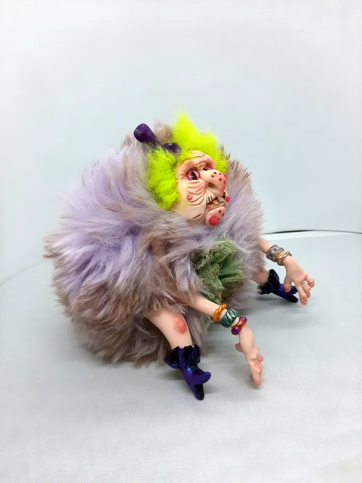 Dirty Witch handmade doll OOAK collectible Halloween mith polymer clay fabrics