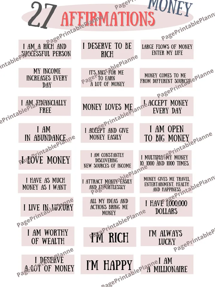 27 AFFIRMATIONS/MONEY/ STIKERS/ PDF / A4