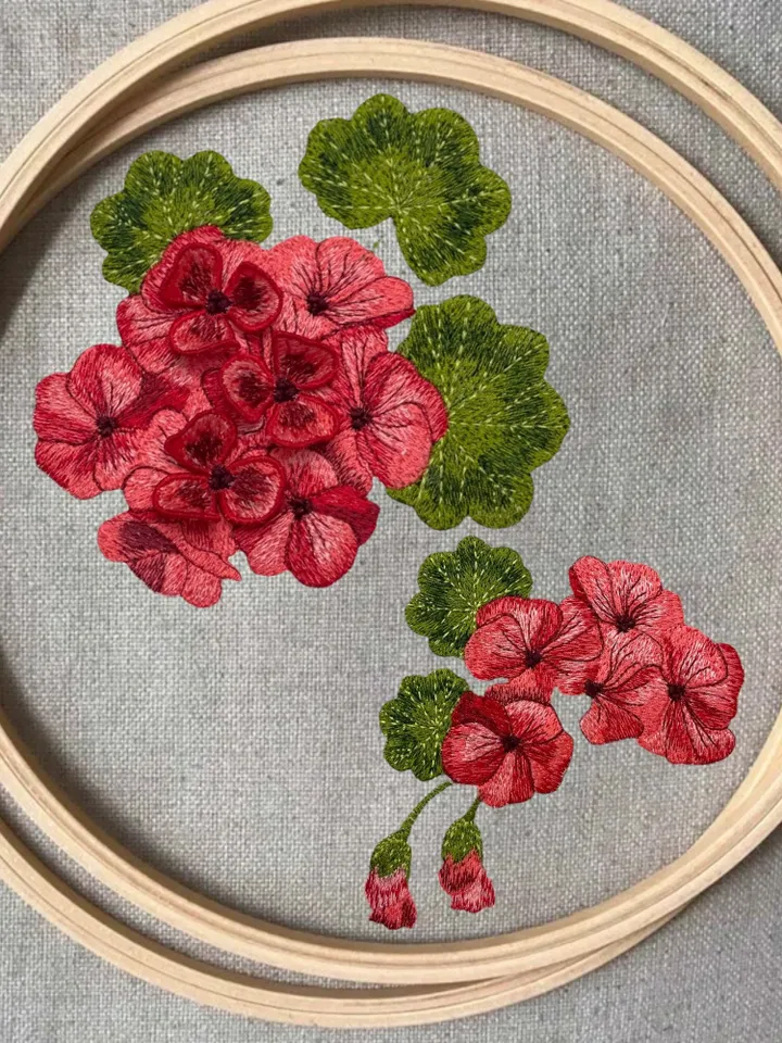Geranium with 3D elements Floral pattern Flower machine embroidery design 3Dfloral motif 3Dflowers digital embroidery pattern clothing decor