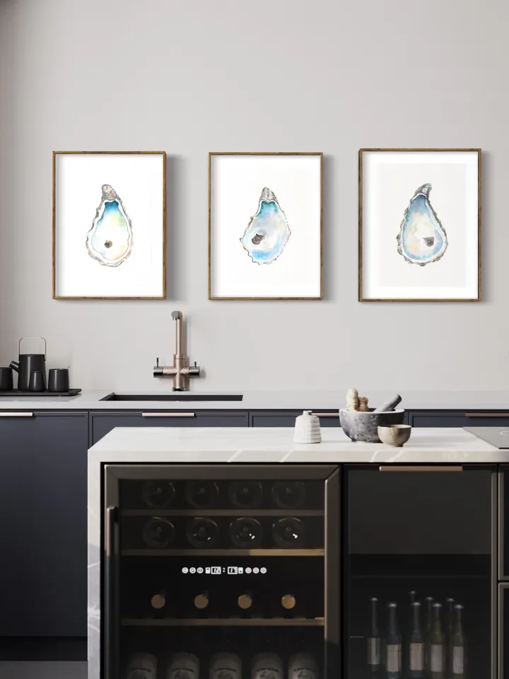 Oyster Print Set ,Watercolor Oyster, Oyster Painting, Oyster 3 Piece Set, Seaside Decor,Seaside Art Poster,Oyster Shell Art, Ocean Art Print