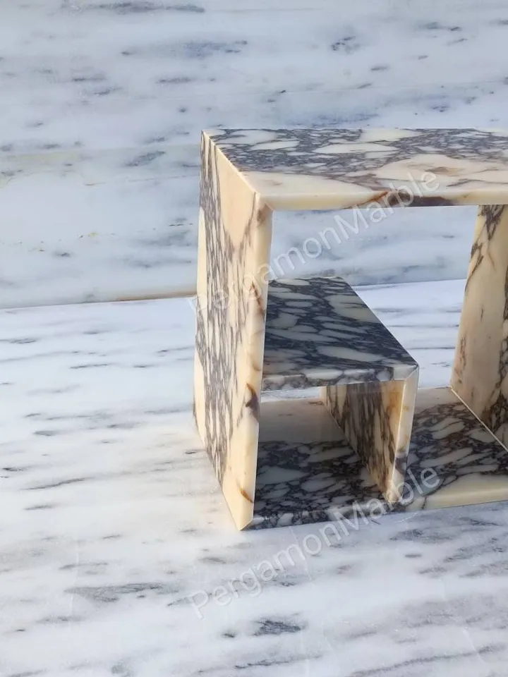 Calacatta Viola Marble End Table Side Table Special design shelf system Nightstand