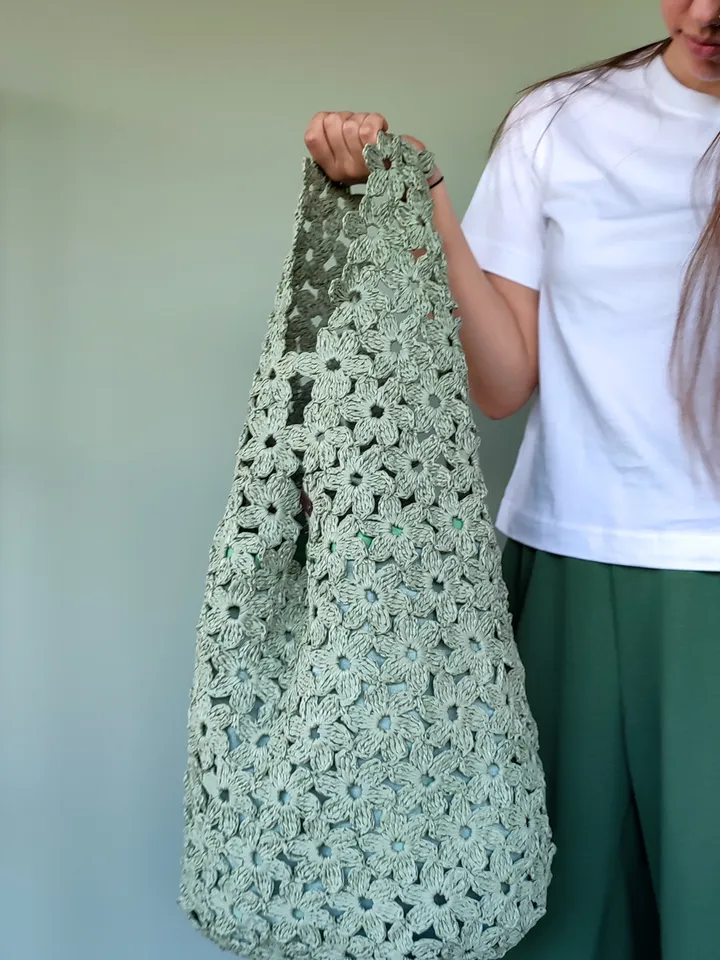 Pistachio Raffia Crochet Bag - Large Boho Purse for Women