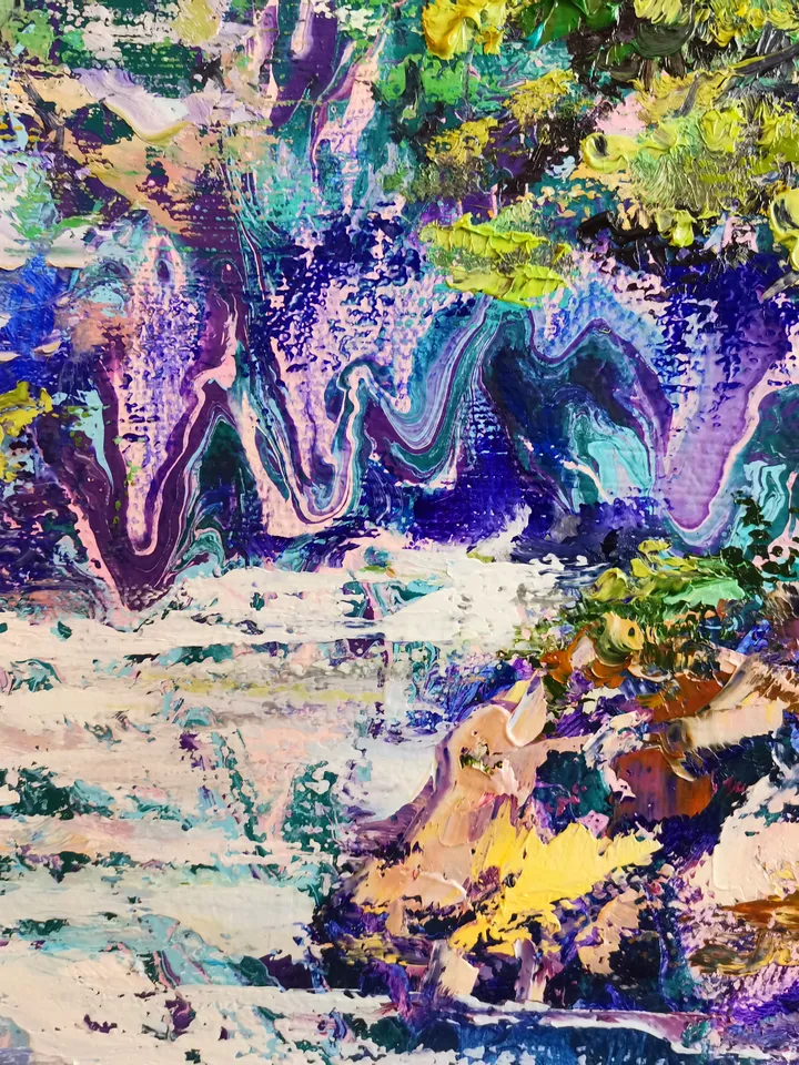 Pine Mountains River Impasto Painting Original Fine Art Artist Svinar Oksana