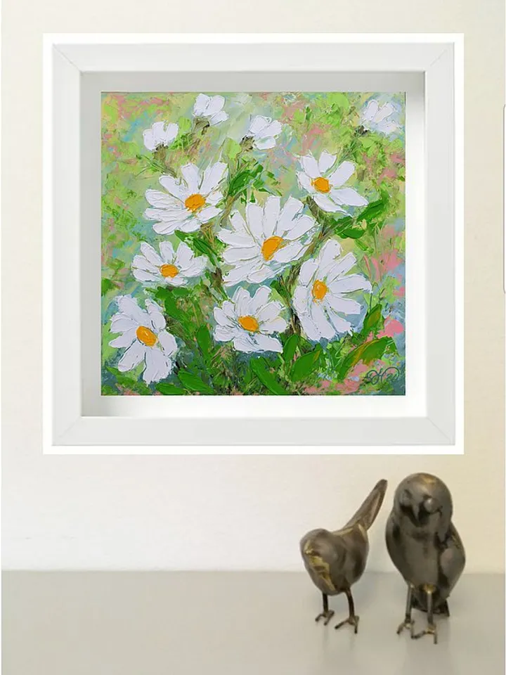 Daisy Painting Floral Original Art Flower Wall Art Small Impasto Oil Painting