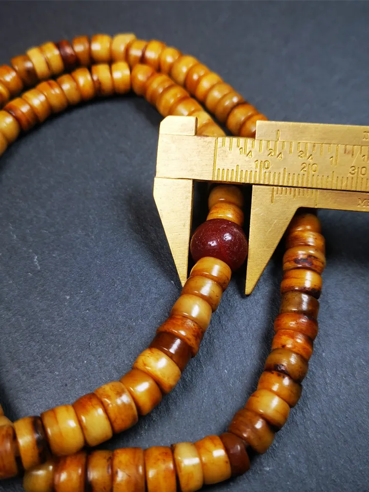 Gandhanra Old Tibetan 108 Yak Bone Mala,Prayer Beads Necklace,Rosary Beads for Meditation,Diameter 0.35", Circumference 22"