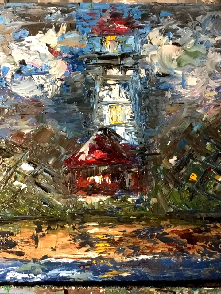 Lighthouse painting,original oil painting on canvas board,landscape wall art.