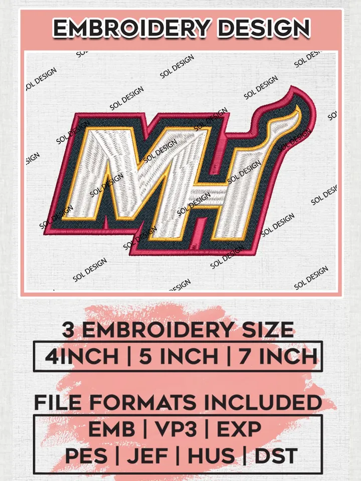 NBA Miami Heat Machine Embroidery Designs, Miami Heat Embroidery Design Files, NBA Logo Machine Embroidery, NBA Embroidery Design, Digital Download