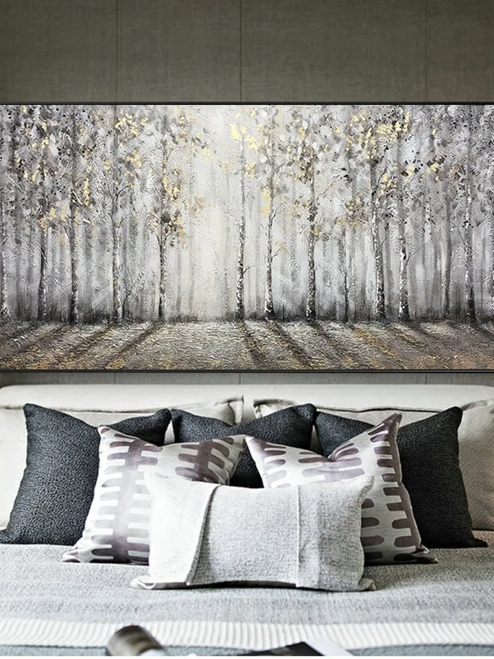 Large original oil painting on canvas,abstract art,forest,trees,landscape,golden painting,nature,Bedroom Living room painting,large wall art
