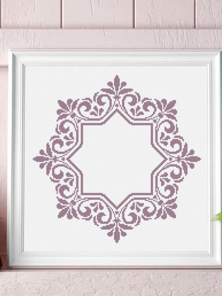 Mandala frame cross stitch pattern PDF download Monogram mandala cross stitch chart,  Mandala wreath pattern digital Round floral frame #Y10