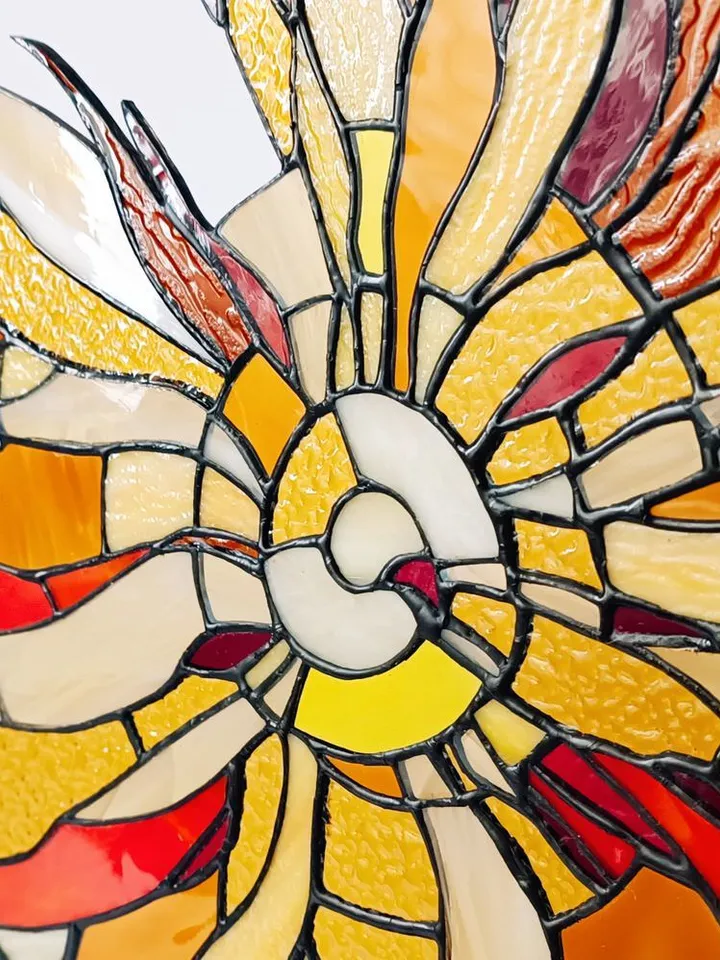 Sun. Tiffany-Style Stained Glass Panel on Iron Stand, Stained Glass with the Sun, Solar Stained Glass