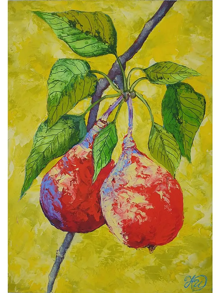 Pear Painting Fruit Original Art Food Wall Art Kitchen Small Oil Painting