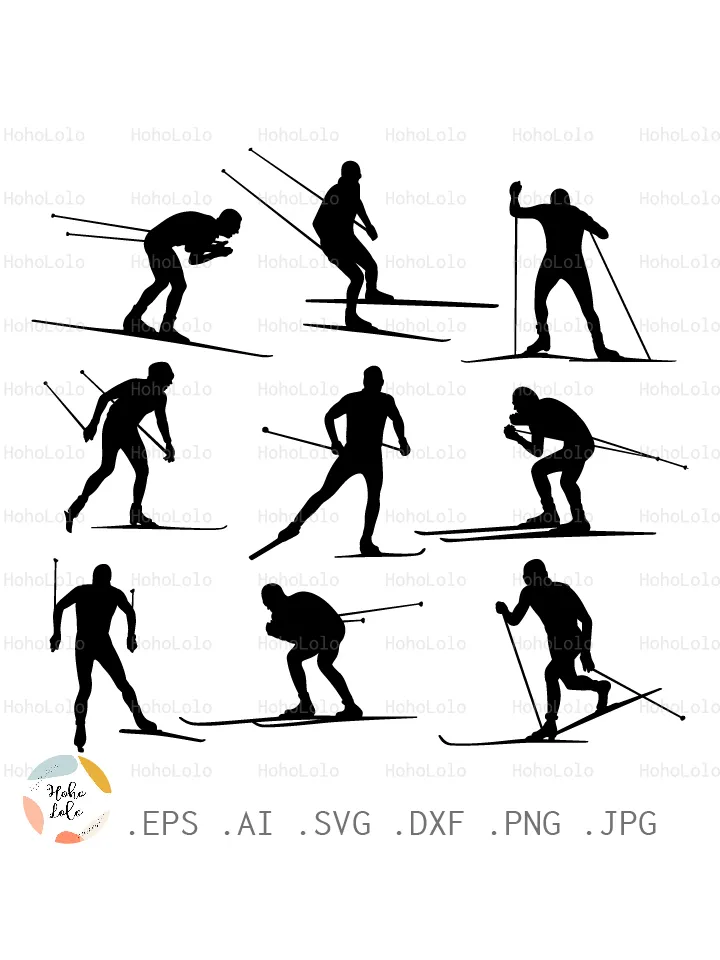 Skier Svg, Skier Silhouette, Skier Cricut, Skier Stencil, Skier Template Dxf, Skier Clipart Png