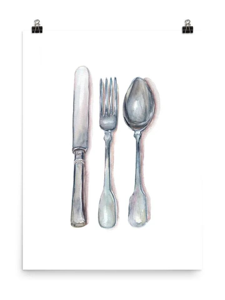 Kitchen Wall Art, Kitchen Art Print, Fork And Spoon ,Kitchen Poster Print, Art For Kitchen, Cooking Art, Kitchen Vintage, Restaurant Poster
