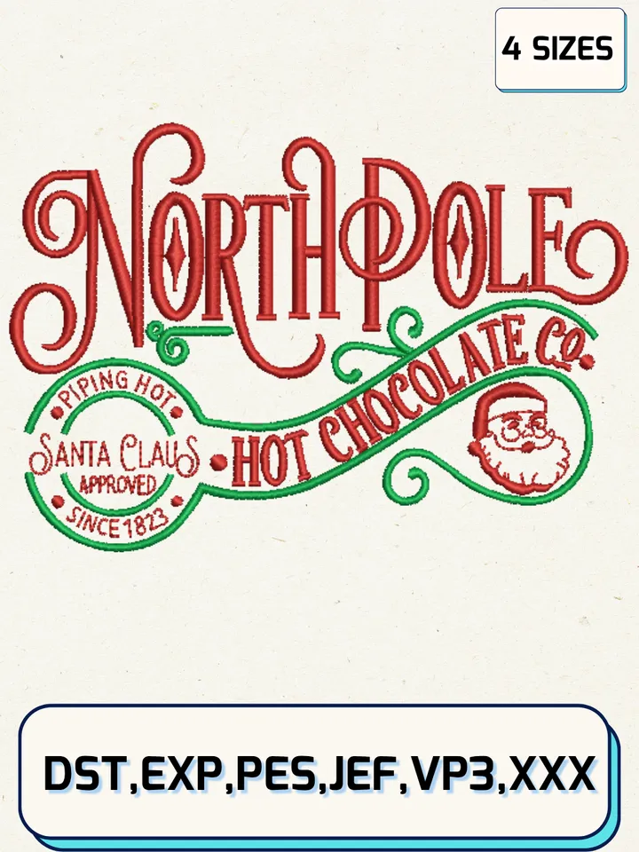 North Pole Embroidery Designs,Christmas Embroidery Designs,Machine Embroidery Files,4 Sizes