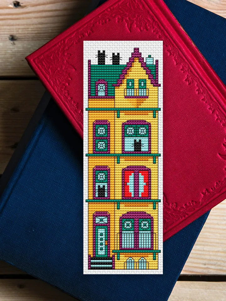 Cross stitch bookmark pattern Cat House