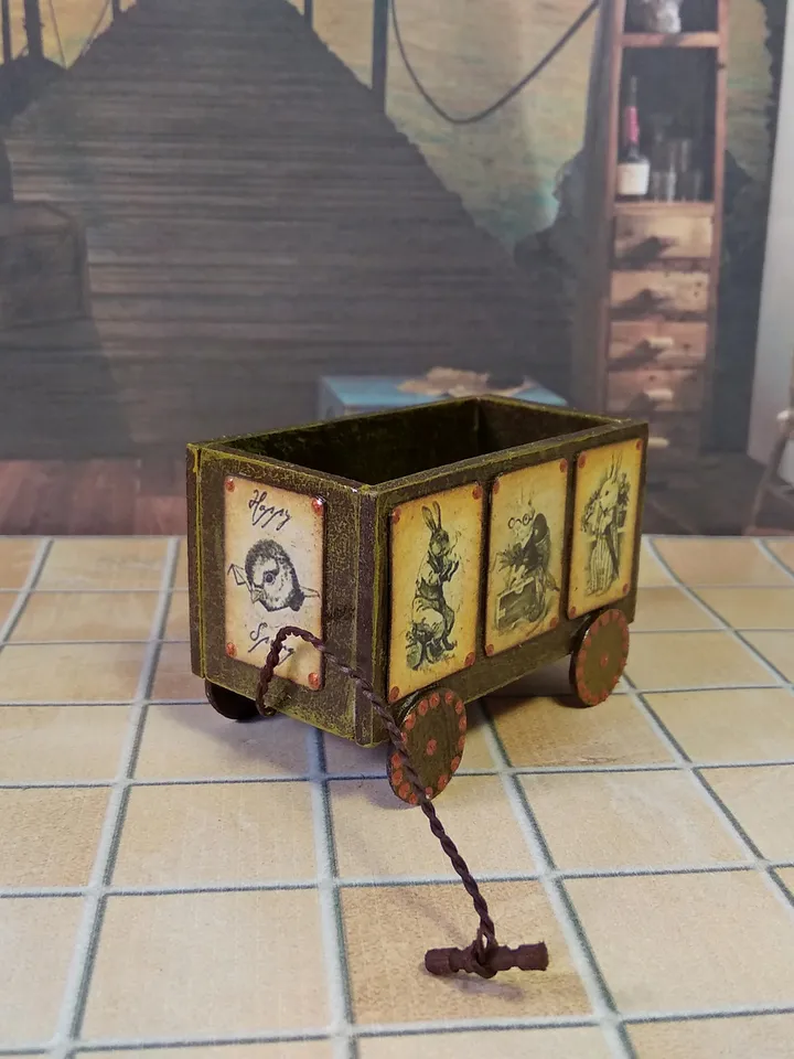 Toy trolley. Toy for dolls. Puppet miniature.1:12 scale.