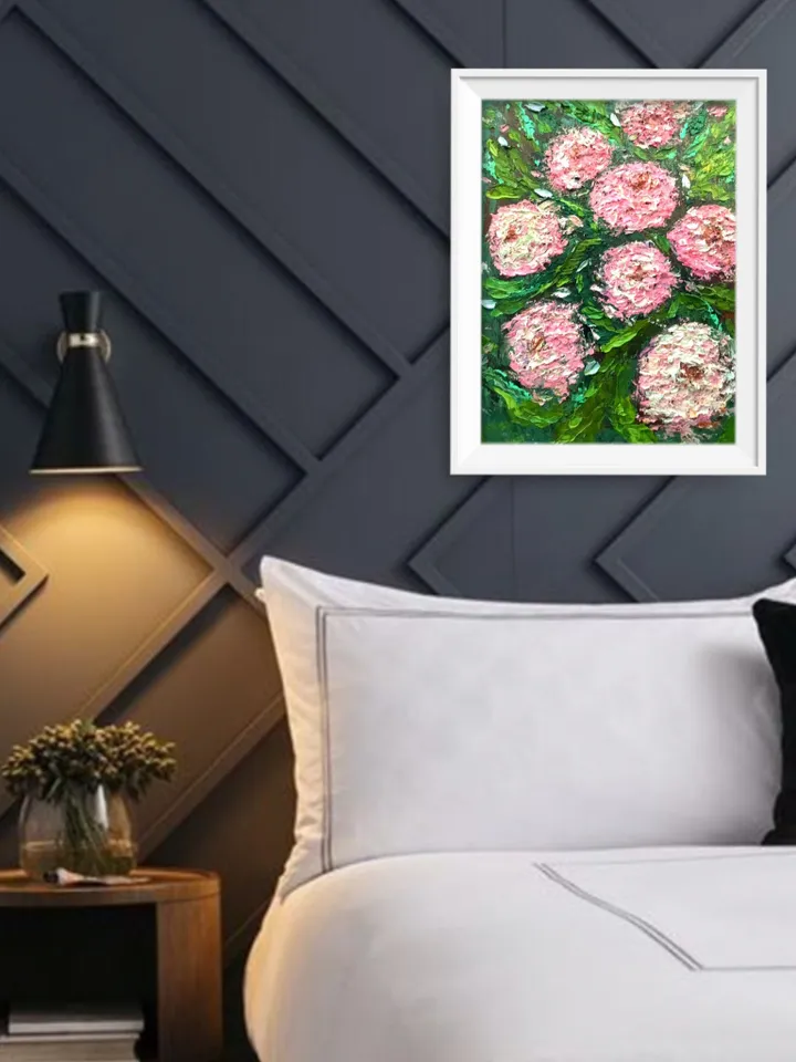 Chrysanthemums painting ,original oil painting on canvas ,pink chrysanthemums,abstract background, impressionistic chrysanthemums painting