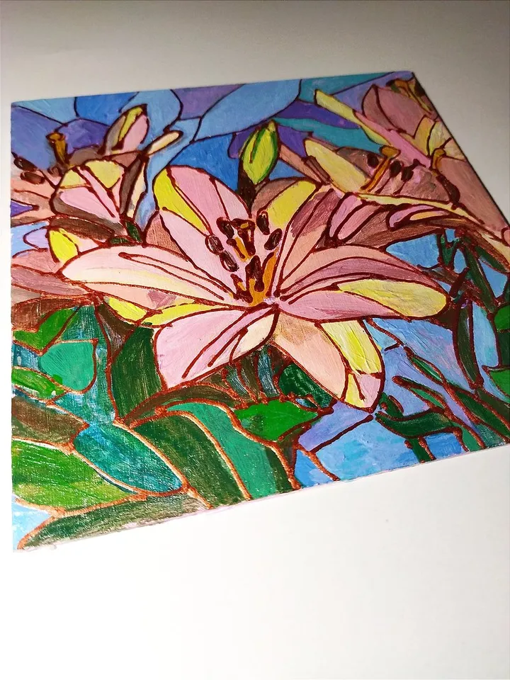 Yellow lily flowers small oil painting