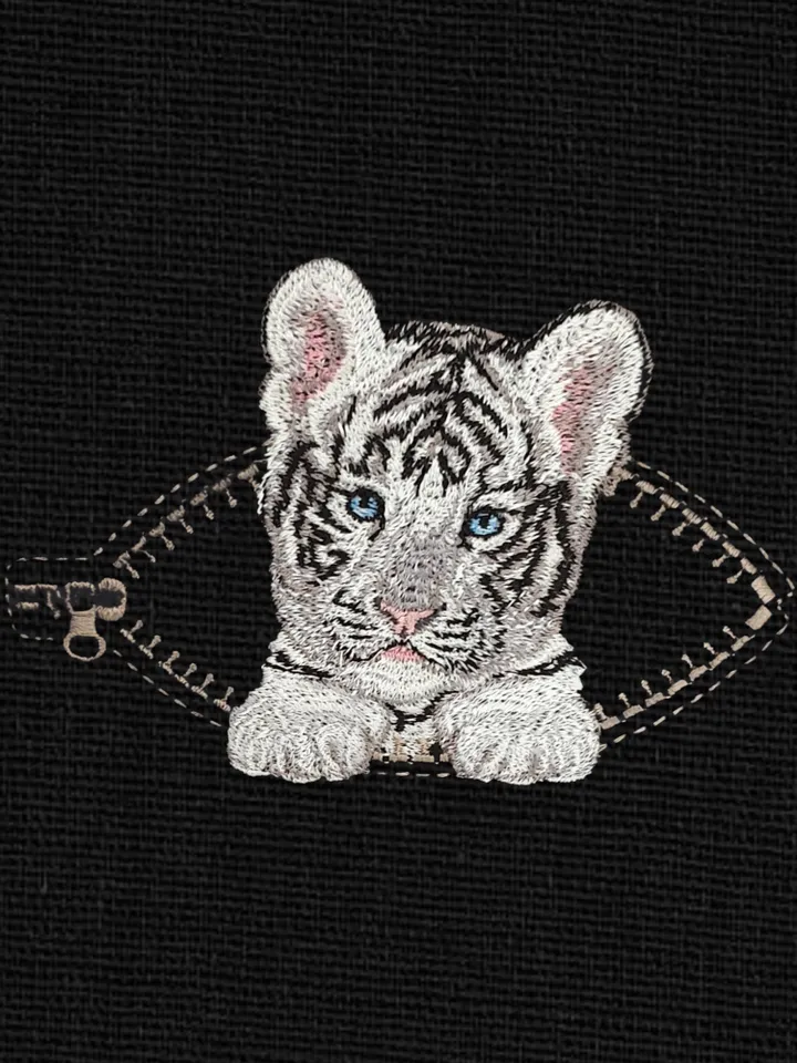 Tiger cub in a zipper pocket Miniature realistic machine embroidery design Pet design tiger realistic pattern tiger cub embroidery motif