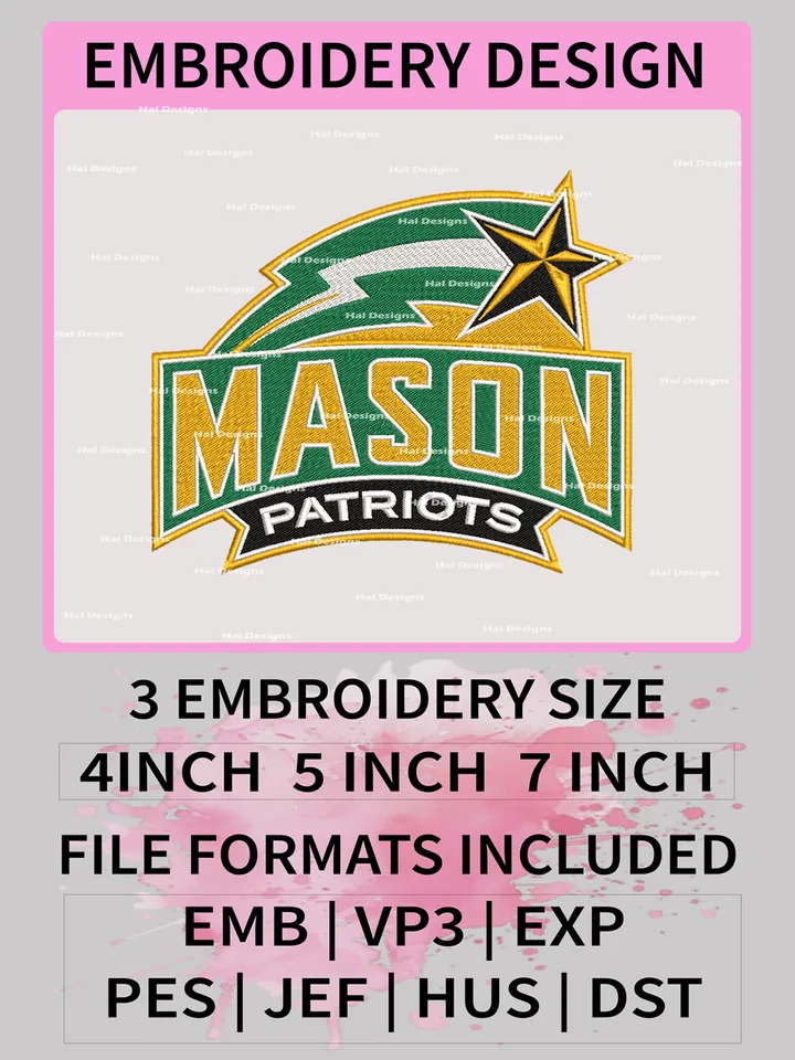 NCAA George Mason Patriots Embroidery File, 3 Sizes, 6 Formats, NCAA Machine Embroidery Design, NCAA Logo, NCAA Teams