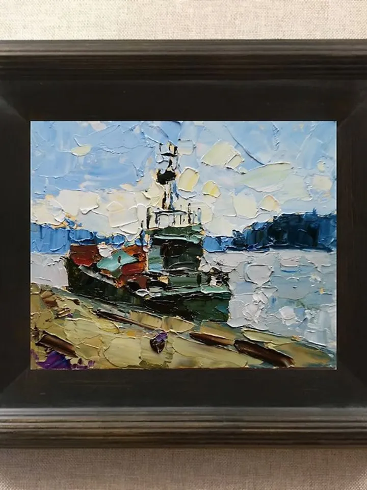 船舶 手工油畫 油畫 掛畫 微型油画 微型绘画