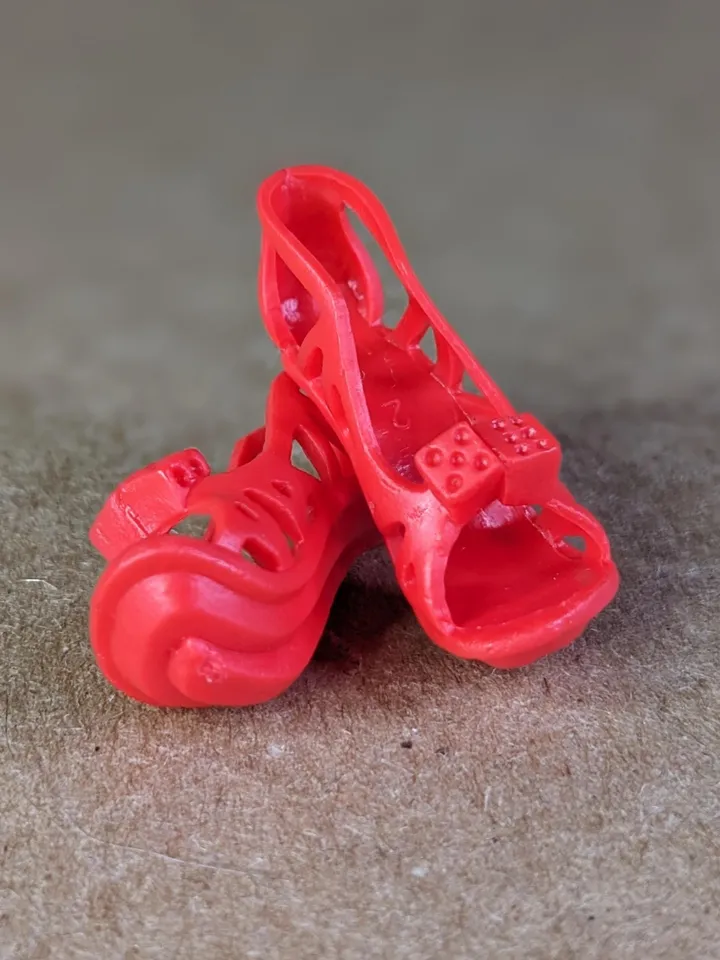 Red flat sandals with dice for 10.5 inch female dolls (MH, EAH)