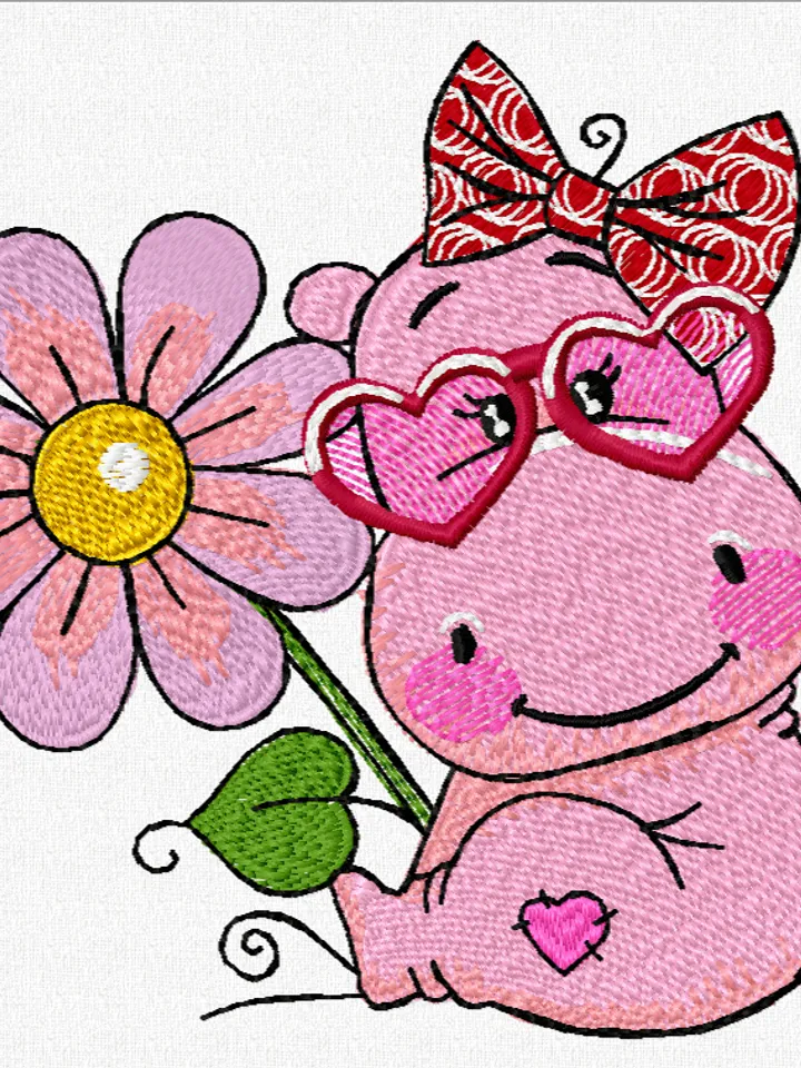 Hippo girl Embroidery Design