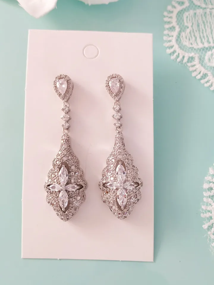 Swarovski Crystal Wedding Earrings Bridal Crystal Earrings Art Deco Wedding Jewelry Vintage Bridal Jewelry CZ Vintage Bridal Earrings