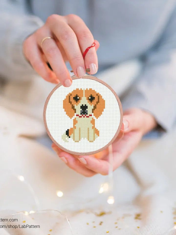 Mini Beagle breed Cross stitch pattern, tiny dog, contemporary pet, animal, beginner counted, modern chart, DIY, embroidery, instant PDF