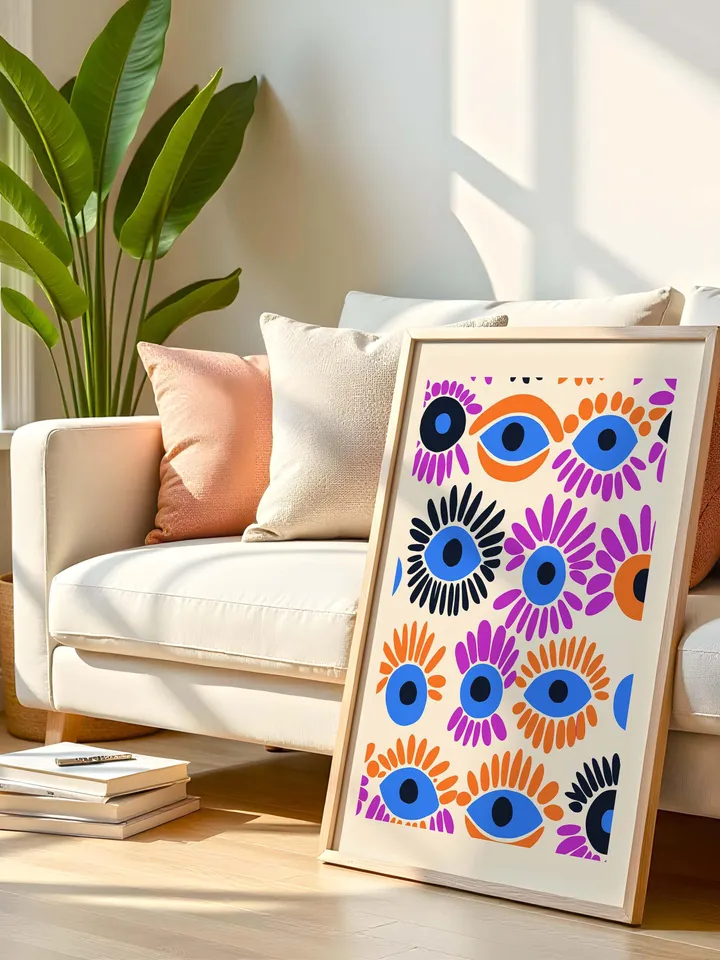 Retro Eye Art Print, Groovy Abstract Wall Art, Colorful Illustration Poster, Minimalist Eye Poster, Instant Digital Download, crayz eyes