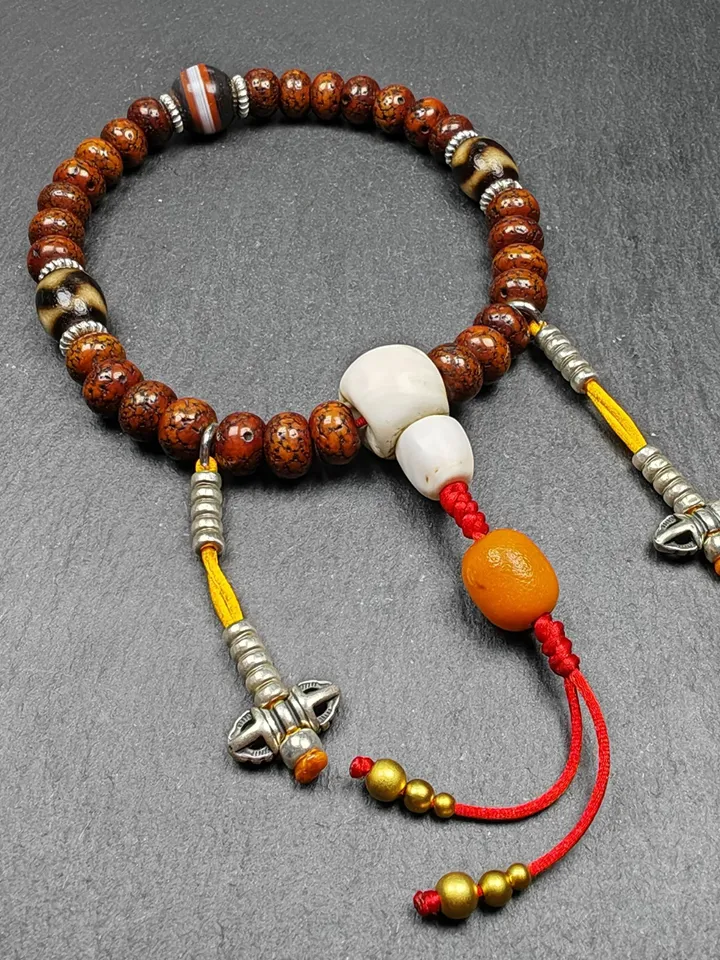 Gandhanra Authentic Tibetan Handhold Wrist Mala - 10mm Old Lotus Seed Beads Bracelet - Best Portable Buddhist Prayer Beads for Meditation