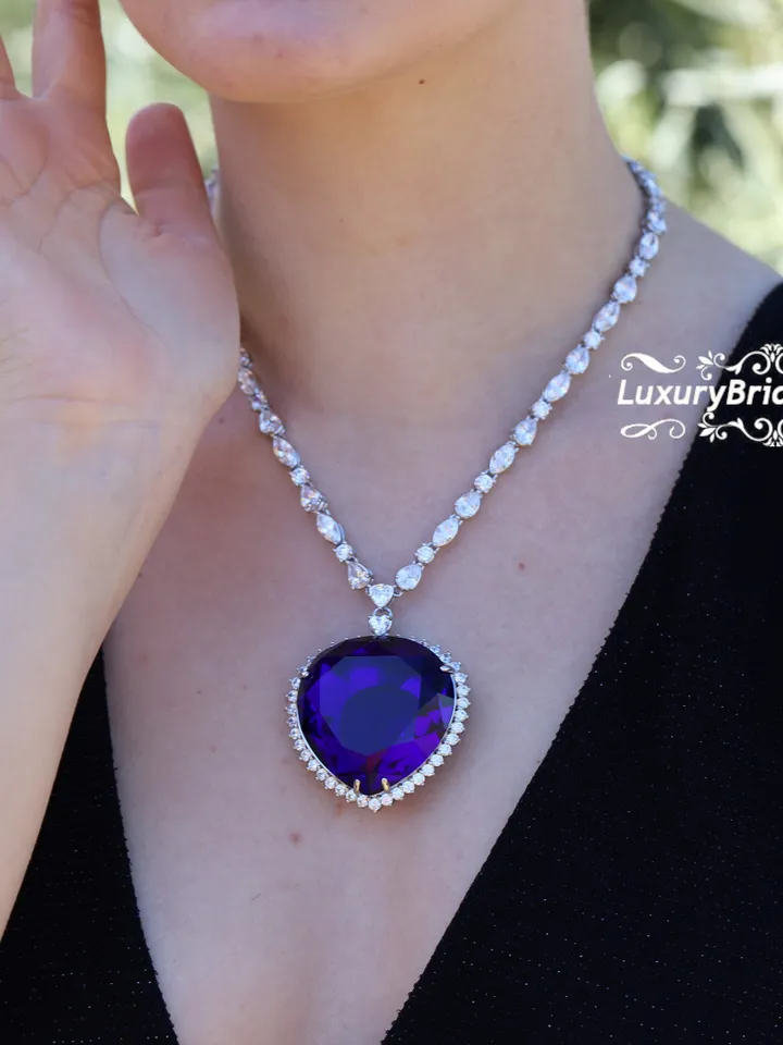 Titanic Necklace Heart of Ocean Replica , Sapphire blue Diamond Jewelry, Cubic Zirconia Wedding Necklace, Anniversary Jewelry, Gift For Her