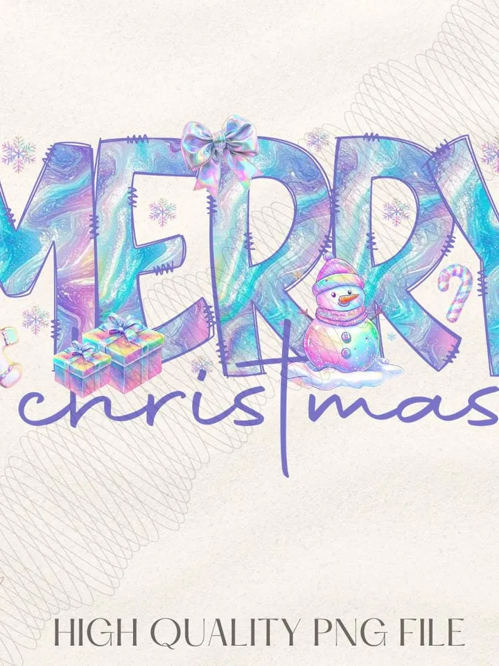 Merry Christmas Iridescent Png, Merry Doodle, Iridescent Stars Sublimation Christmas Shirt Design, Digital Download | Neon Christmas png