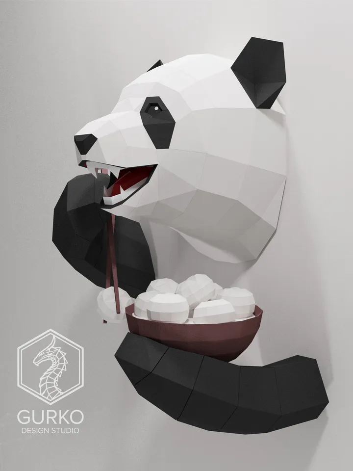 Funny Panda Papercraft, Bear, Digital Template, PDF Download, Gurko, Trophy, 3D Low Poly, Pepakura, DIY Origami, Paper Decor, DIY Gift