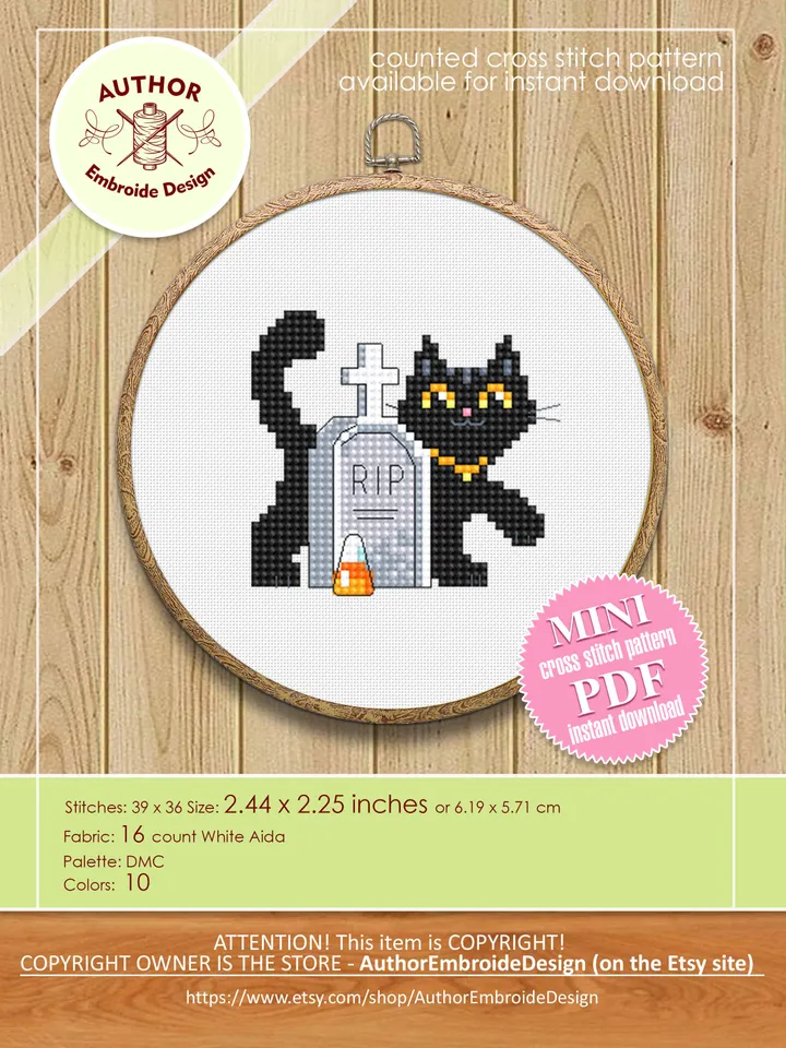 Set Halloween cats cross stitch pattern PDF download Black cat embroidery, Witch cat cross stitch chart, Vampire cat, Cat lover gift #H64