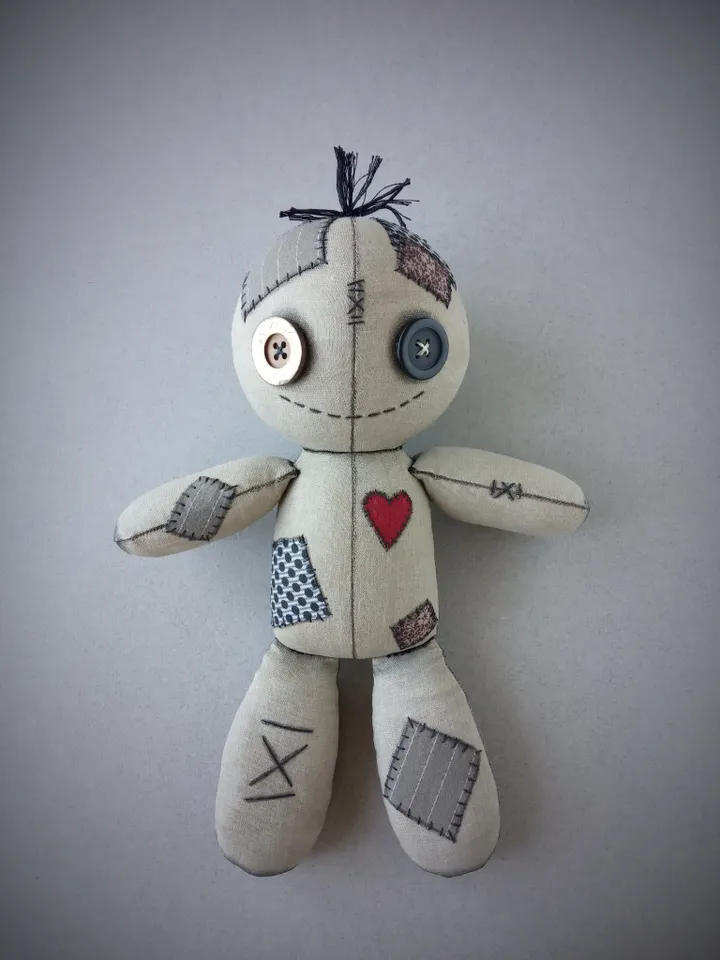 Handmade Doll With Button Eyes - Gray
