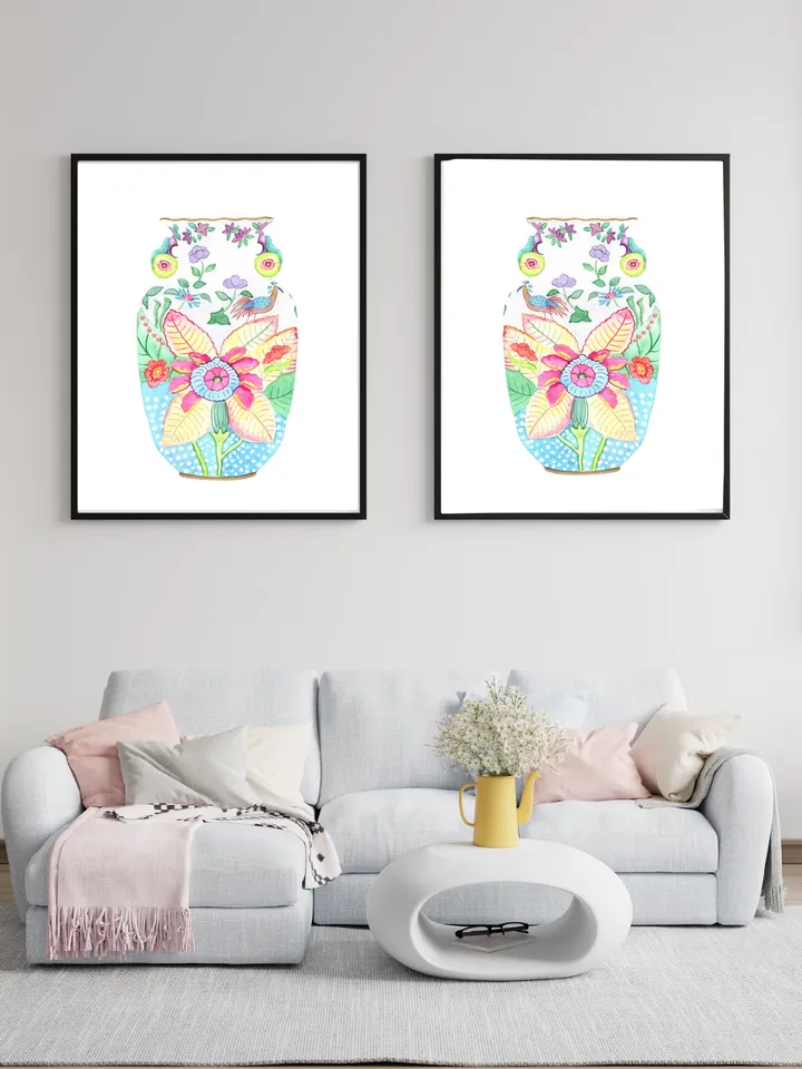 Watercolor Ginger Jar Prints Set Of 2 Chinoiserie Wall Art Print Oriental Vase Vintage Chinoiserie Asian Art Print Art For Living Room Art