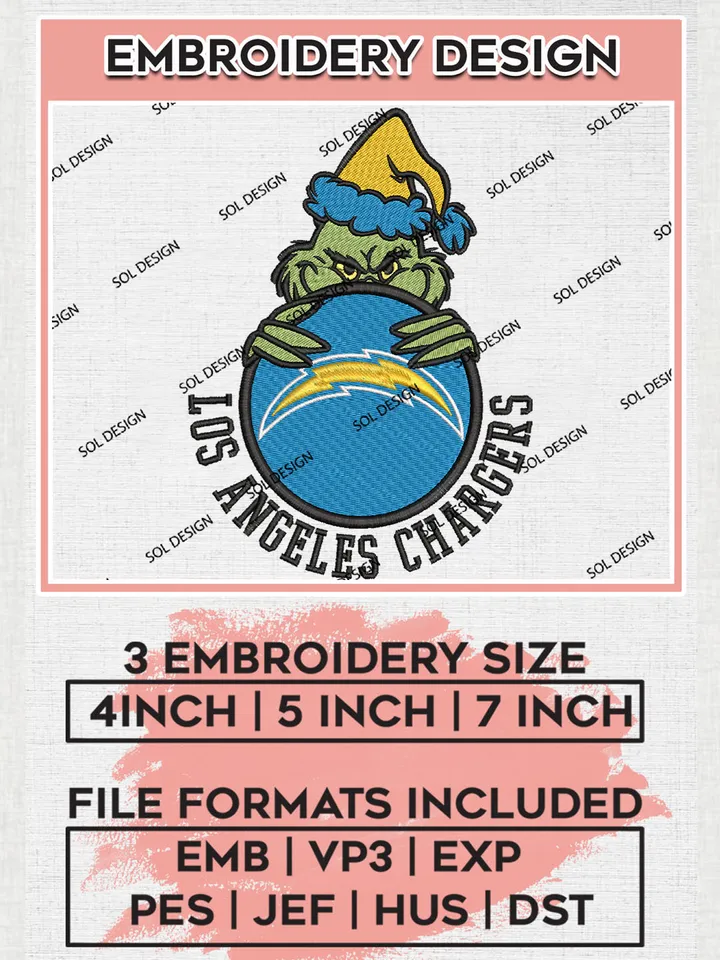 NFL Los Angeles Chargers Team x Grinch Holding Ornament Logo Embroidery Designs, NFL Chargers Team Machine Embroidery Files, NFL Football Teams, 3 sizes, Grinch Machine embroidery designs, Digital Download