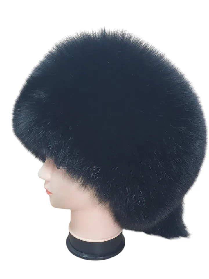 Women's hat made of fox fur. Black fur hat made of natural fur. Winter hat made of whole fur, warm, comfortable Barbara.